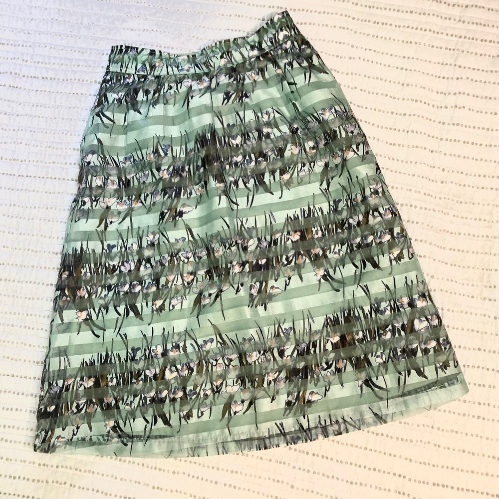 Maeve for Anthropologie Aqua Floral and Stripes Midi Boho Preppy Bloom Sz S